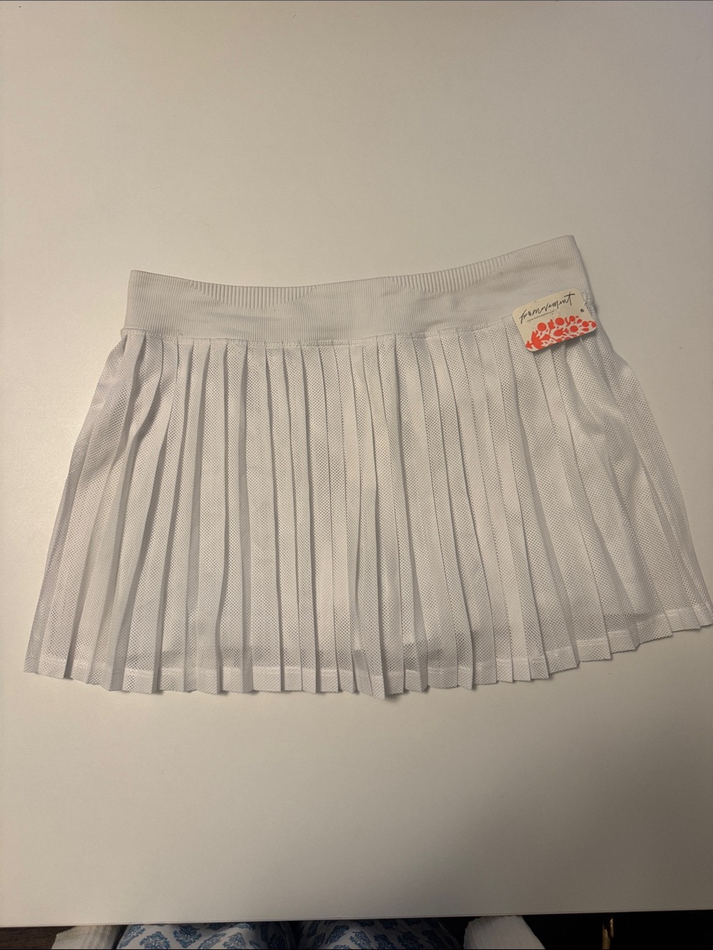 Free People White Pleated High-Low Mini Skirt with Mesh Overlay - Picture 4 of 4